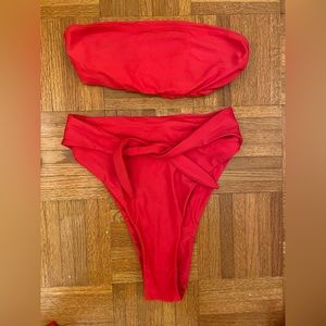 Saltwater Collective bikini, bright red/pink colour.